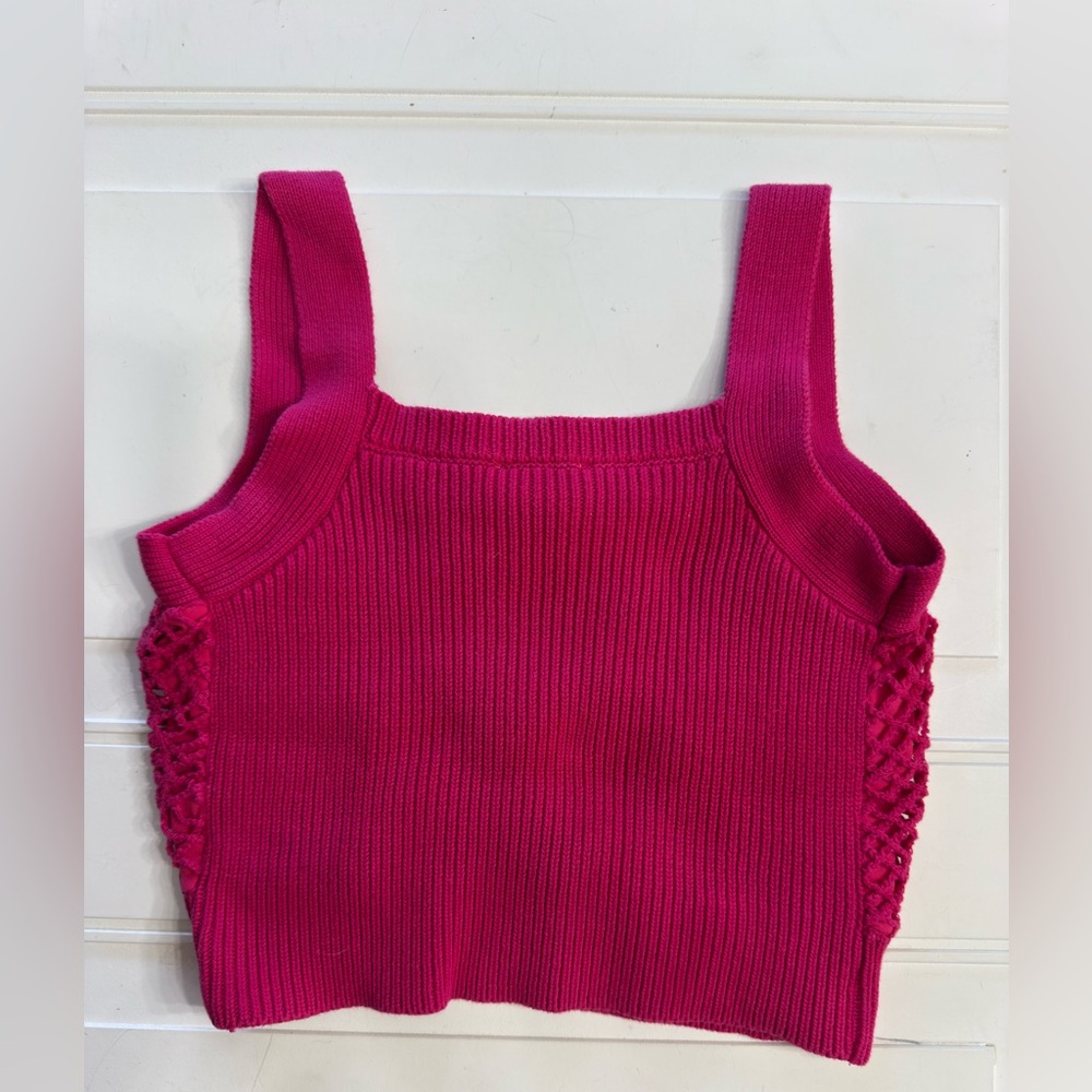 House of Harlow 1960 Women’s Sz S Pink Crochet Knit Sleeveless Crop Sweater Tank - Picture 5 of 6